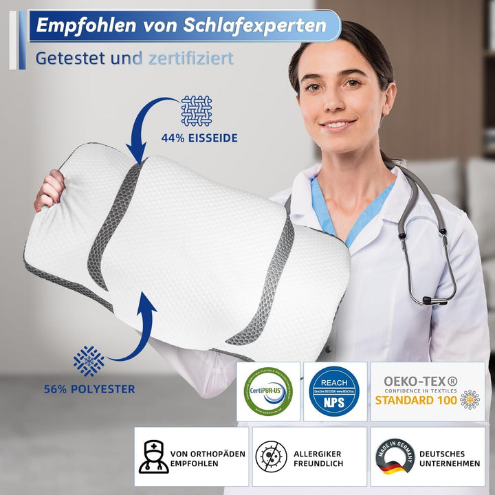 Pernă ortopedică, pernă ergonomică pentru gât, pernă pentru cap, pernă din spumă de memorie originală pentru părți laterale, sprijin pentru spate și stomac, pernă de sprijin pentru gât pentru bărbați, femei (67.3 X 38.2 X 13.8/3Cm)
