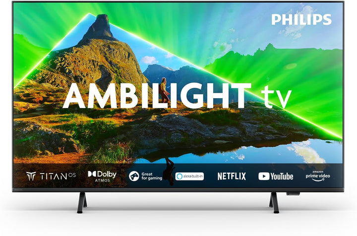 Philips Ambilight 43PUS8109 4K LED Smart TV - 43-Zoll Display Mit Pixel-Präziser Ultra HD, Titan OS Plattform Und Dolby Atmos, Funktioniert Mit Alexa Und Google Sprachassistent - Satiniertes Chrom