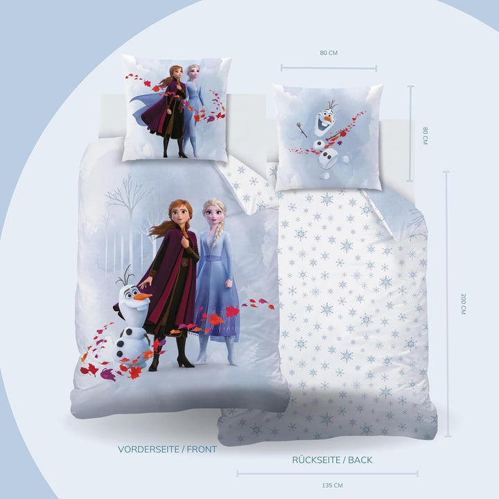 Bettwäsche 135X200 Flanell, Biber Mädchen, Eiskönigin Anna ELSA & Olaf, Kuschelig Weich Für Winter, 1X Kissenbezug 80X80 + Bettbezug 135X200, 100% Baumwolle, Frozen