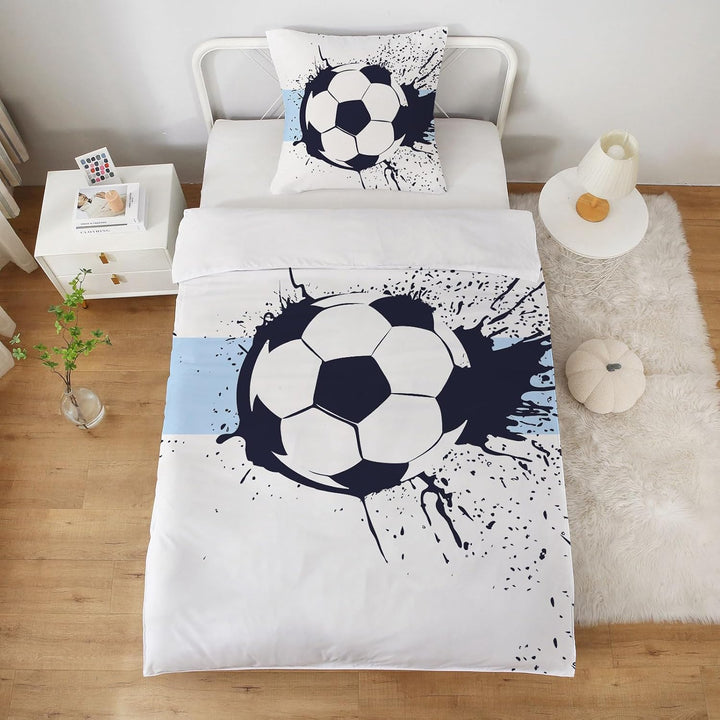 MUSOLEI Fussball Bettwäsche 135X200 Jungen Mikrofaser-Polyester 2-Teilige Kinderbettwäsche Fussball 3D Druck Für Jungen Fußball Bettbezug 135X200 Und 1 Kissenbezug 80X80Cm Kinder, Blau