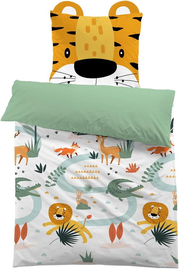 MUSOLEI Bettwäsche 135X200 Mädchen Tier Kinderbettwäsche Mikrofaser 3D Bettwäsche-Set Kinder Bettbezug Mit 1 Kissenbezug 80X80Cm Geschenk Für Kinderzimmer Einzelbett, Löwe Mit Ohren