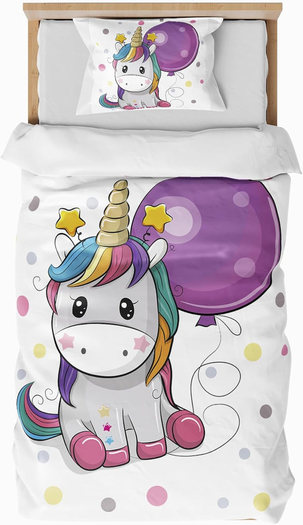 ZTYROLJ Einhorn Bettwäsche 100X135 Für Mädchen Kinder,Weich Mikrofaser Einhorn Bettbezug,Atmungsaktiv Einhorn Kinderbettwäsche 100X135 Mit Reißverschluss+40X60 Kissenbezüge