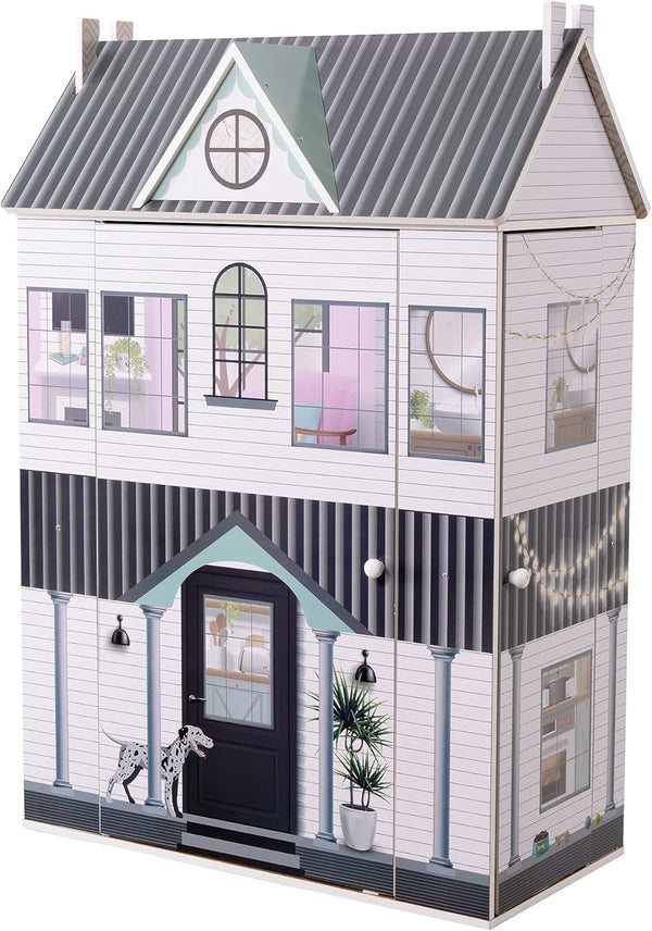 Olivia'S Little World Dreamland Farmhouse Kids Interactive Wooden Dollhouse 3 etaje cu 13 accesorii de mobilier pentru păpuși alb TD-13632A