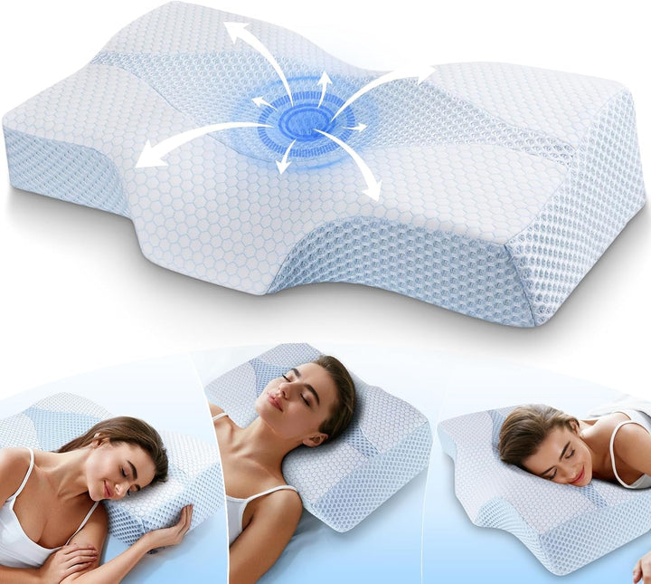 Pernă pentru gât din spumă de memorie Pernă ortopedică ergonomică Pentru dureri de gât și umeri - Pernă de dormit răcoritoare Pentru cei care dorm lateral, pe spate și pe stomac Cu suport pentru gât