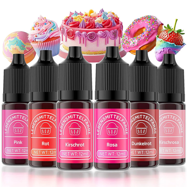 Lebensmittelfarbe 6 Farben X12Ml, Hochkonzentriert Lebensmittelfarbe Flüssig Zum Backen, Lebensmittel Farben Food Coloring Set Für Fondant, Christmas Kuchen, Macarons,Donuts,Kekse (Regenbogen)