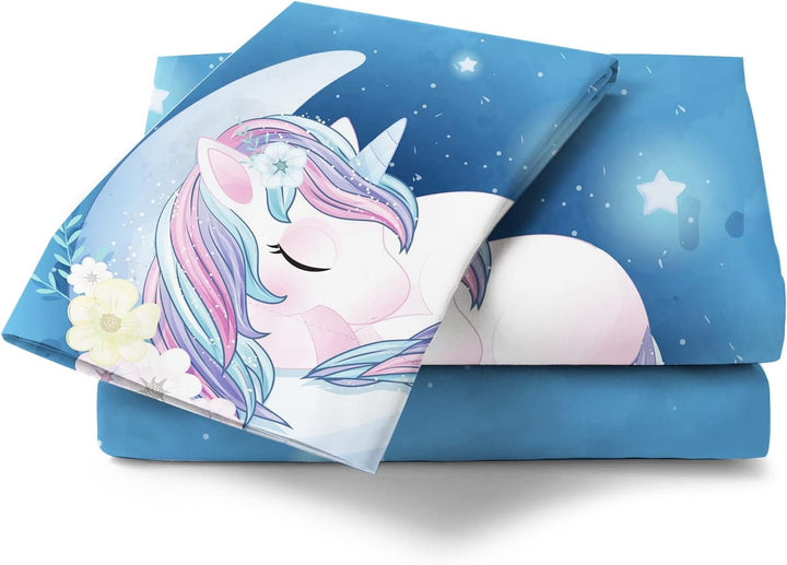 Kinderbettwäsche 135X200 Für Mädchen, Einhorn Bettwäsche Weich Mikrofaser, Kinder Bettbezug Mit Reißverschluss - Atmungsaktiv Jugendbettwäsche Mit 80X80 Kissenbezüge