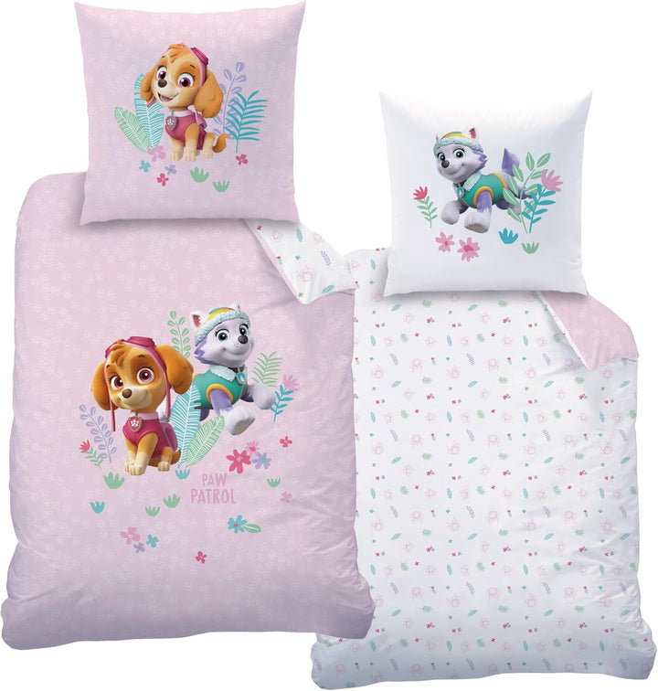 Bettwäsche 135X200 Flanell, Biber Paw Patrol Skye & Everest Kuschelig Weich Für Herbst & Winter, 1X Kissenbezug 80X80 + Bettbezug 135X200, 100% Baumwolle, Mädchenbettwäsche