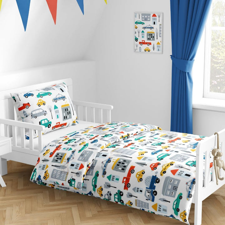 Kinderbettwäsche 100X135 Aus 100% Baumwolle - Bettwäsche Für Kinder, Auto, Car, Bagger, Fahrzeuge, Fröhlich Bunt Für Jungen, Babybettwäsche Polizei & Baustelle