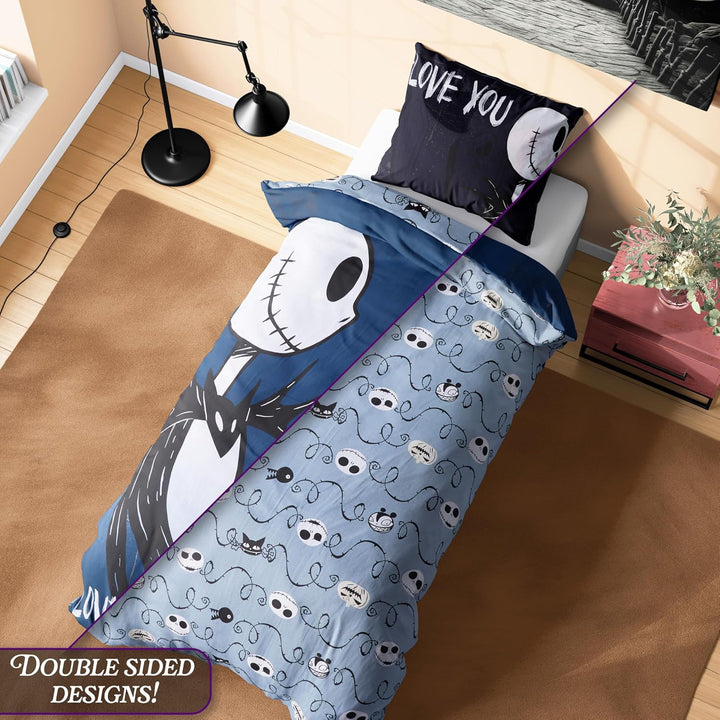 Stitch Bettbezug Set Für Mädchen & Teenager, Kinder Bettwäsche - Verschiedenen Größen (Schwarz Jack Sally Einzel)
