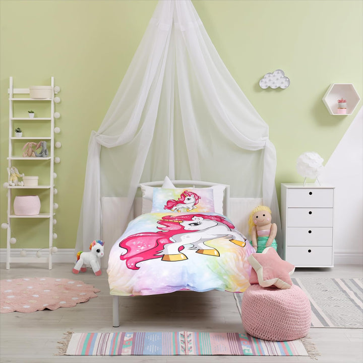 Einhorn Kinderbettwäsche 100X135Cm 40X60Cm [NEU 2023] 100% Baumwolle, Unicorn, Bettwäsche Pferde, Baby Bettwäsche, Mädchen Bettwäsche