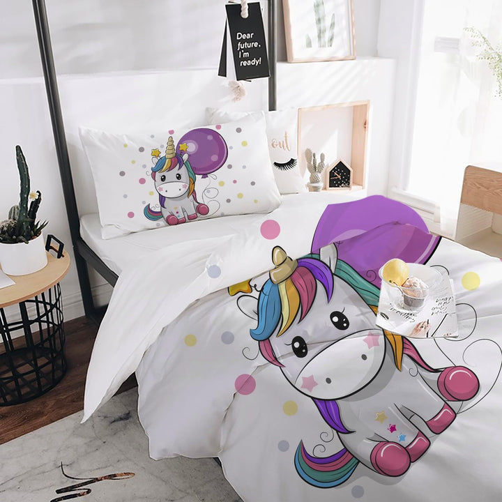 ZTYROLJ Einhorn Bettwäsche 100X135 Für Mädchen Kinder,Weich Mikrofaser Einhorn Bettbezug,Atmungsaktiv Einhorn Kinderbettwäsche 100X135 Mit Reißverschluss+40X60 Kissenbezüge