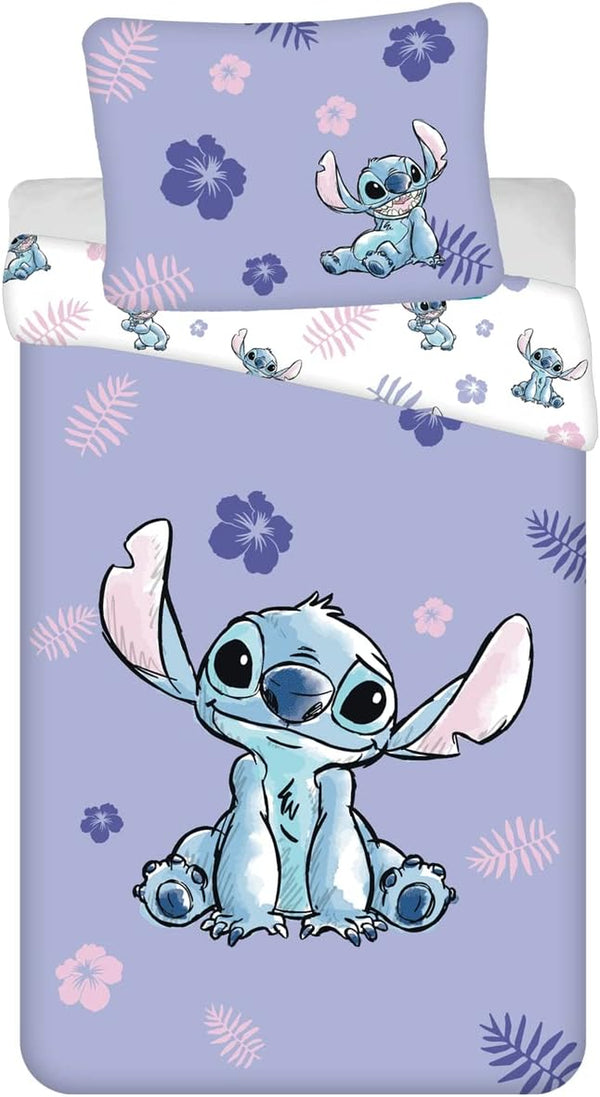 2-Teilige Kinder-Bettwäsche Lilo and Stitch, 100 % Baumwolle, Bettbezug 140 Cm X 200 Cm + 1 Kissenbezug 50 X 70 Cm