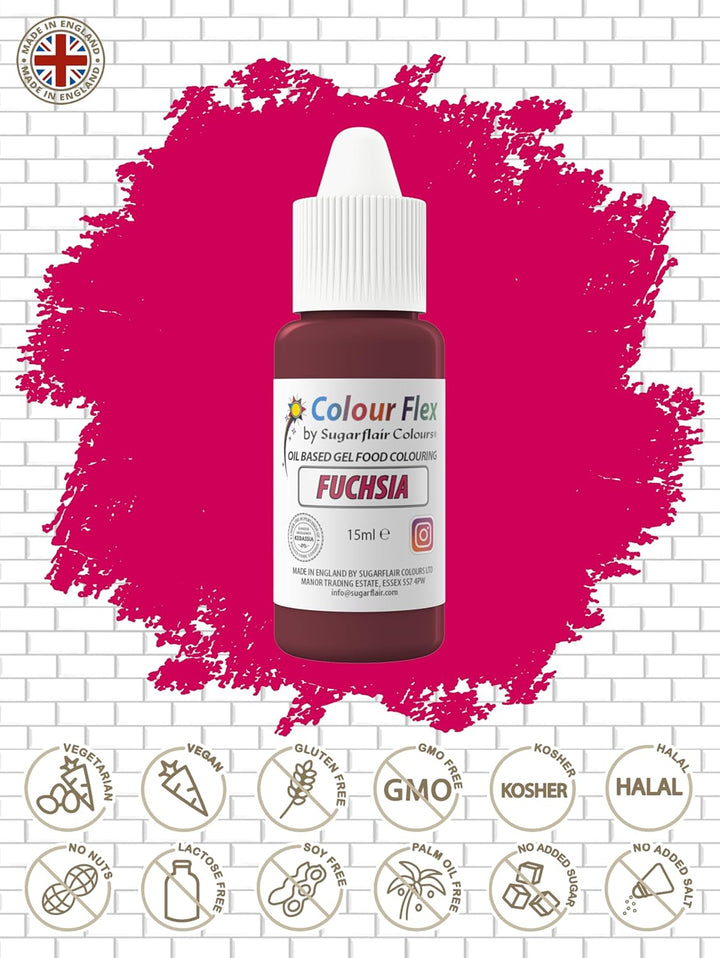 Sugarflair Colourflex Lebensmittelfarbe Auf Ölbasis Fuchsia, Flüssige Lebensmittel Farbe Hochkonzentriert, Food Coloring Für Buttercreme, Schokolade, Teige, Fondant, Zuckerguss Und Mehr - 15 Ml