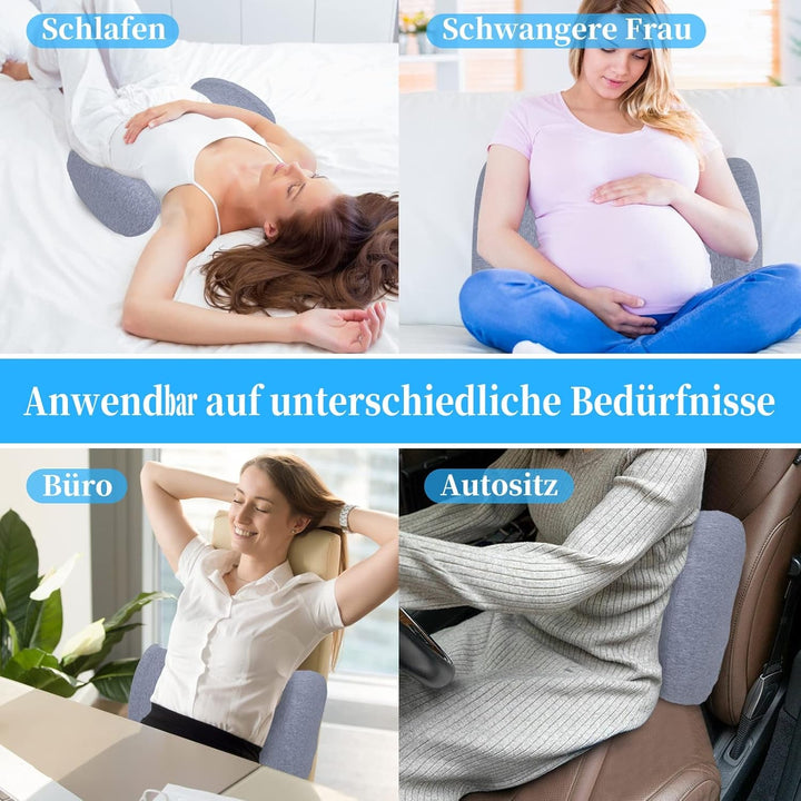 SAHEYER Pernă lombară Pernă lombară ortopedică din spumă cu memorie, pernă ergonomică pentru spate și suport lombar pentru pat, canapea, scaun, mașină și scaun de birou, gri