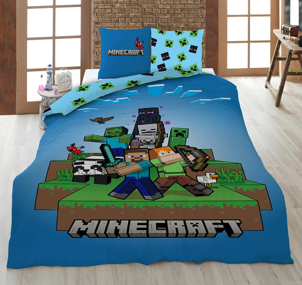 Minecraft Ready to Survive 100% Kinderbettwäsche-Set 135X200 Cm Einzelbettgröße - Bettbezug + Kissenbezug 80X80 Cm, Microfaser