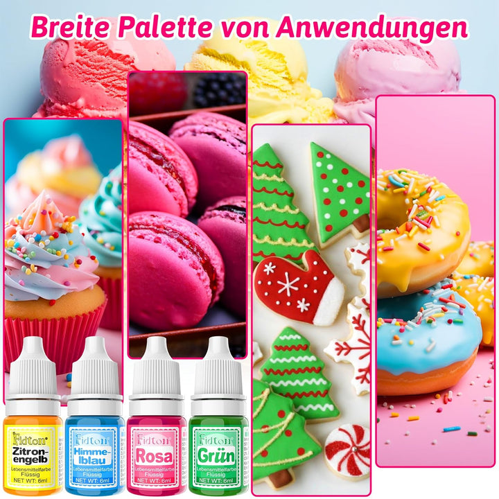 Lebensmittelfarbe Flüssig - Fidton 15 Farben Hochkonzentrierte Essbare Tortendeko Set, Food Coloring Für Ostereierfarben, Fondant, Kochen, Flüssige Lebensmittelfarbe Für Makronen - 6 Ml