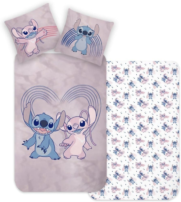 Stitch Bettwäsche Bettbezug 135X200 80X80 Biber Baumwolle · Kinderbettwäsche Teenagerbettwäsche Valentinstag Love Stitch & Lilo Biber Geschenk · 2 Teilig (Flanell)