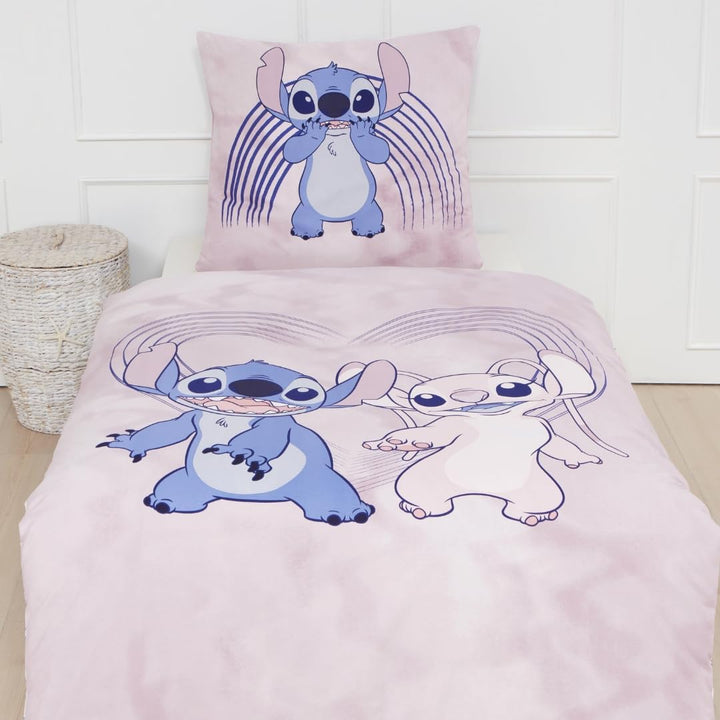 Stitch Bettwäsche Bettbezug 135X200 80X80 Biber Baumwolle · Kinderbettwäsche Teenagerbettwäsche Valentinstag Love Stitch & Lilo Biber Geschenk · 2 Teilig (Flanell)
