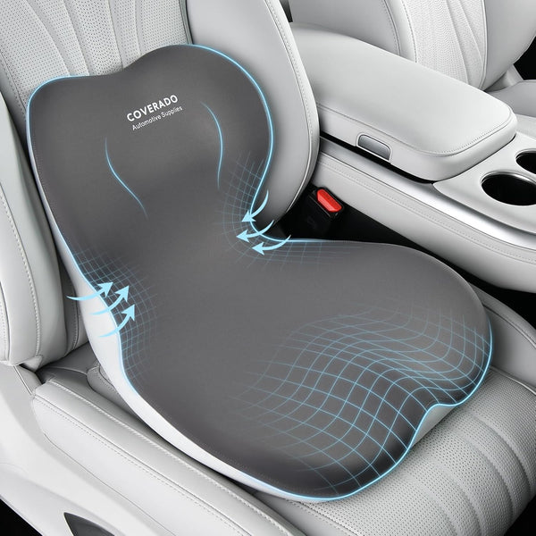 Coverado Pernă de scaun și pernă de susținere lombară O singură bucată pentru scaun de birou și scaun auto, pernă ergonomică de susținere a spatelui din spumă de memorie, pernă de ușurare a durerii sciatice și a spatelui și a tailbone-ului