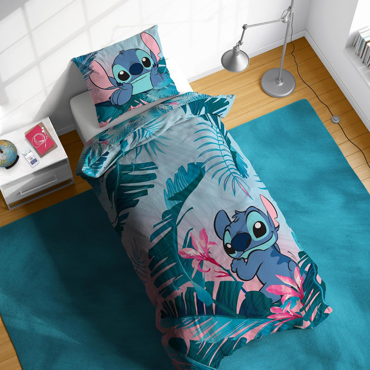 Jay Franco Disney Lilo Und Stitch Blumige Bettwäsche Für Eine Person – Kinderbettwäsche Set Inklusive 80 X 80 Cm Kopfkissenbezug, Maschinenwaschbare Baumwollbettwäsche