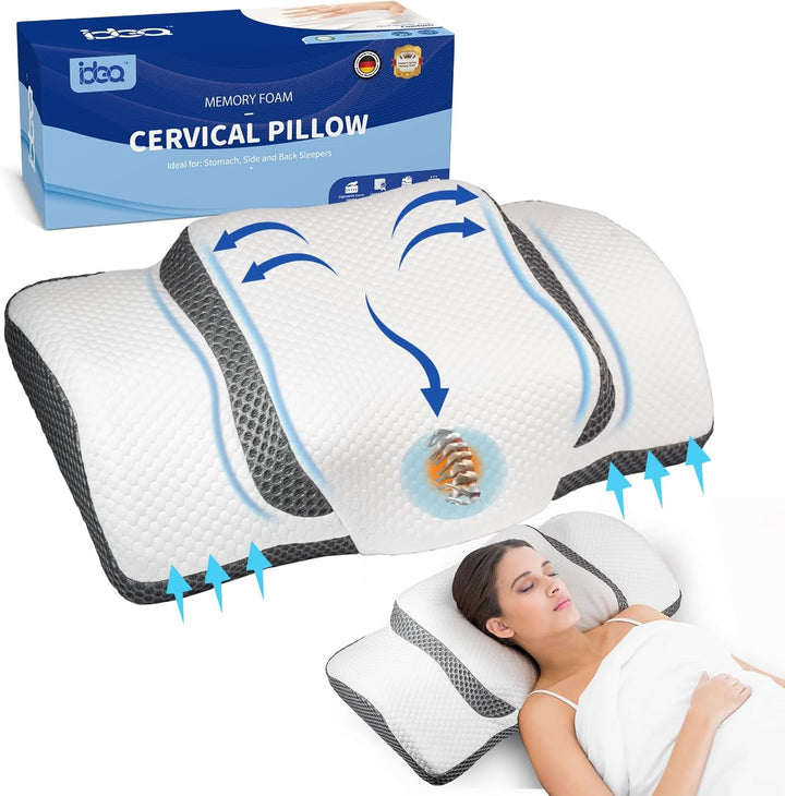 Pernă ortopedică, pernă ergonomică pentru gât, pernă pentru cap, pernă din spumă de memorie originală pentru părți laterale, sprijin pentru spate și stomac, pernă de sprijin pentru gât pentru bărbați, femei (67.3 X 38.2 X 13.8/3Cm)