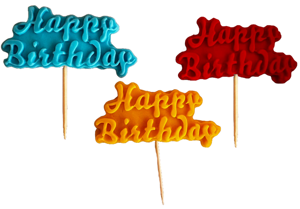 Set mit 3 essbaren Zuckerpastendekorationen, Happy Birthday