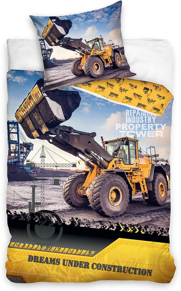 Bagger Bettwäsche Bettbezug 135X200 80X80 Baumwolle · Kinder-Bettwäsche Baustelle Für Mädchen Und Jungen · 2 Teilig · 1 Kissenbezug 80X80 + 1 Bettbezug 135X200 Cm Jungenbettwäsche