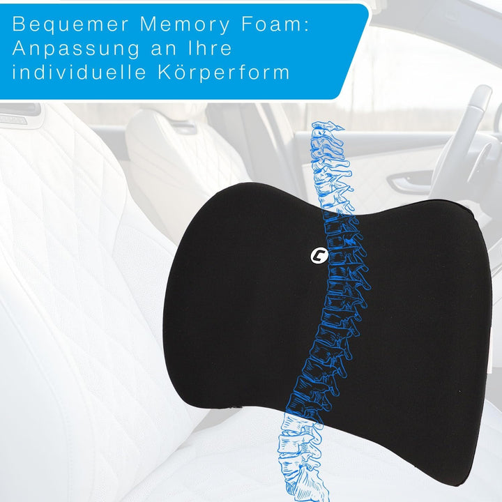 Cartrend pernă lombară din spumă cu memorie, pernă ergonomică pentru spate pentru mașină, birou și călătorii, respirabilă, capac detașabil, suport pentru o postură sănătoasă de ședere, 1 bucată, negru
