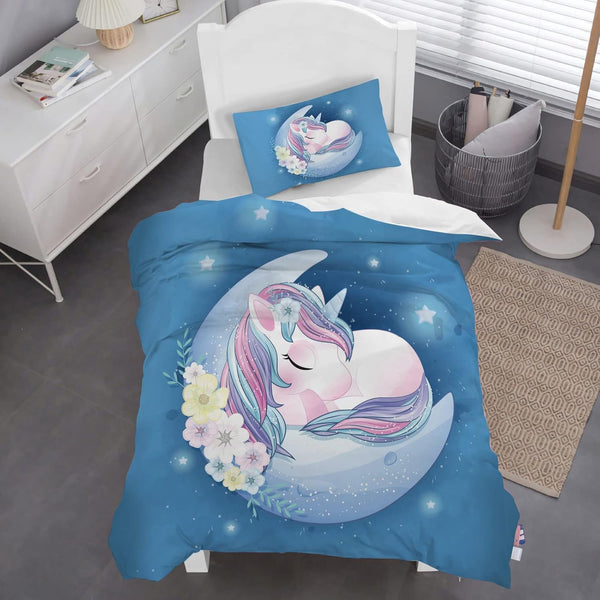 Kinderbettwäsche 135X200 Für Mädchen, Einhorn Bettwäsche Weich Mikrofaser, Kinder Bettbezug Mit Reißverschluss - Atmungsaktiv Jugendbettwäsche Mit 80X80 Kissenbezüge