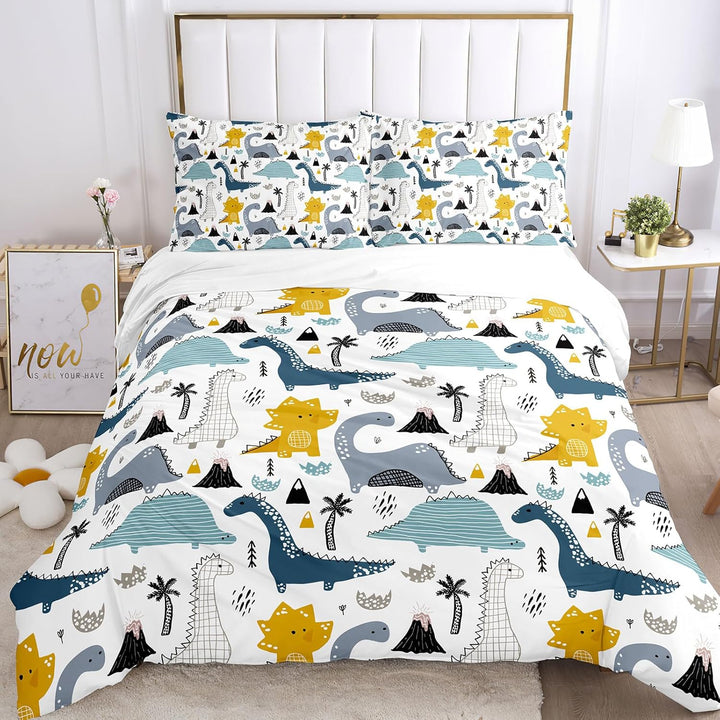Kinder Bettwäsche Dinosaurier 135X200 Cm, Cartoon Tiere Dino Bettbezug, Niedlicher Dinosaurier Bettwäsche-Set Für Jungen Teens Mit Kissenbezug (A-3, 135 X 200 Cm)