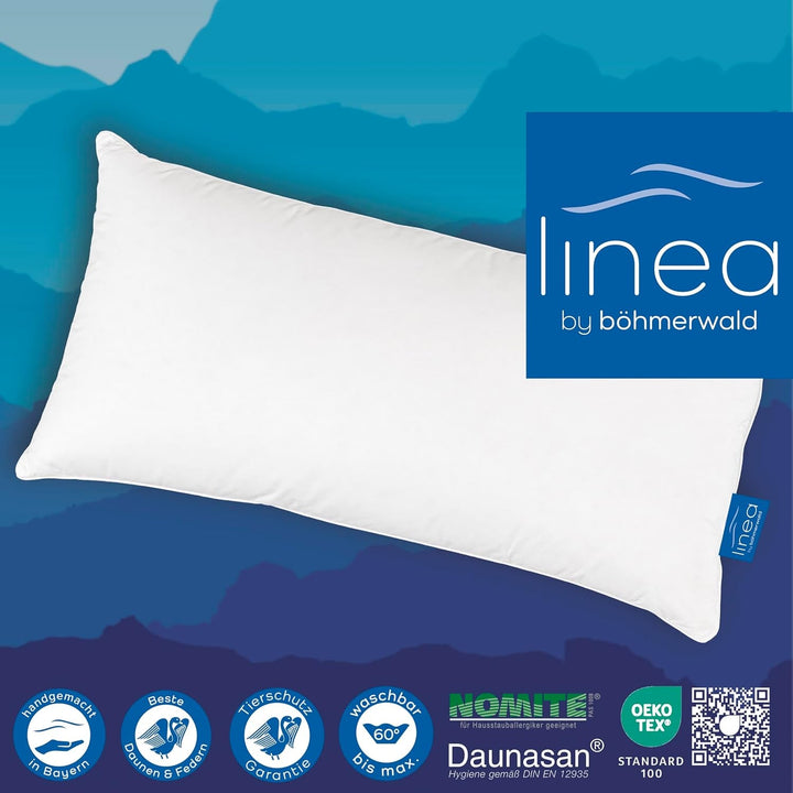 LINEA by Böhmerwald - Cosy - Pernă de înaltă calitate Balance, 40X80, 70% pene clasa 1, 30% puf nou, potrivit pentru alergici, lavabil până la 60°C, produs în Germania
