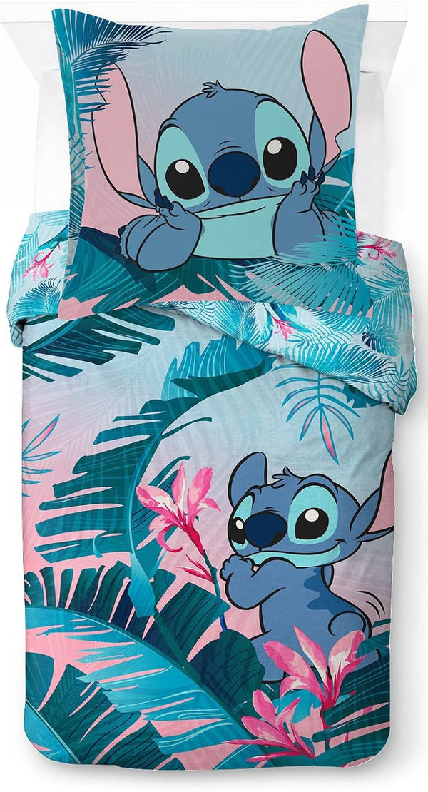 Jay Franco Disney Lilo Und Stitch Blumige Bettwäsche Für Eine Person – Kinderbettwäsche Set Inklusive 80 X 80 Cm Kopfkissenbezug, Maschinenwaschbare Baumwollbettwäsche