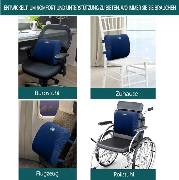 Perna spate ergonomică albastră ameliorează și previne durerile de spate - pernă lombară din spumă de memorie pentru birou, scaun cu rotile, acasă (albastru marin)