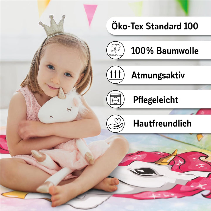 Einhorn Kinderbettwäsche 100X135Cm 40X60Cm [NEU 2023] 100% Baumwolle, Unicorn, Bettwäsche Pferde, Baby Bettwäsche, Mädchen Bettwäsche