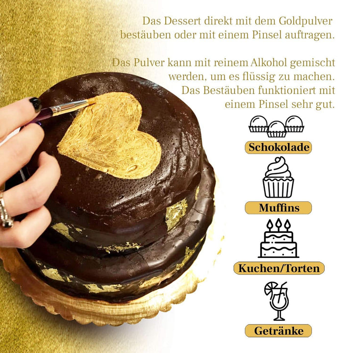 Goldpulver Essbar, 10G Lebensmittelfarbe Gold Ohne E171 Farbstoff, Goldstaub Zum Backen Und Dekorieren, Ideal Für Torten, Kuchen, Schokolade Und Getränke, Essbarer Glitzer