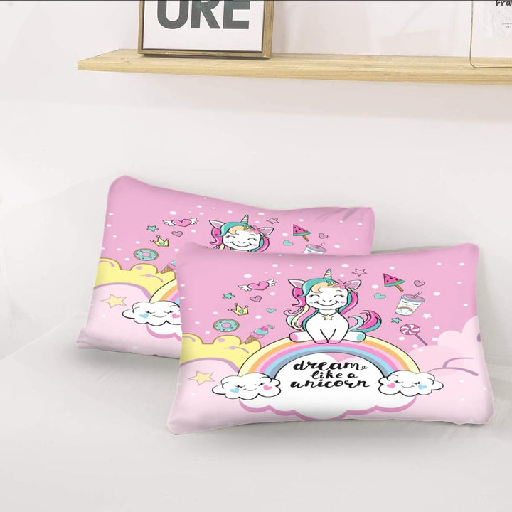 Rosa Einhorn Bettbezug,Schöner Regenbogen Weiße Wolke Einhorn Mädchen Kinder Bettwäsche 135×200Cm,Einhorn-Motiv Bettwäsche Mit 2 Kissenbezügen(135×200Cm,Rosa 1)