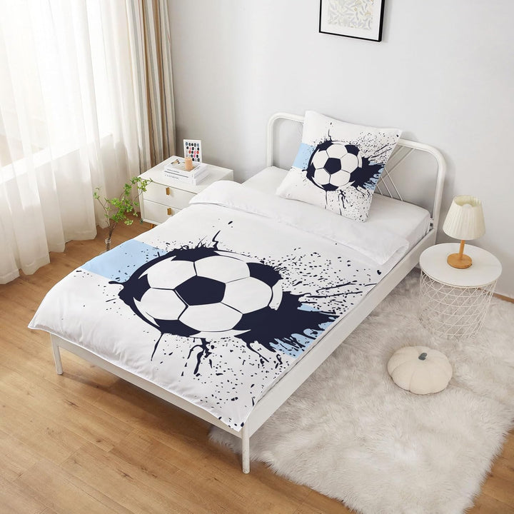 MUSOLEI Fussball Bettwäsche 135X200 Jungen Mikrofaser-Polyester 2-Teilige Kinderbettwäsche Fussball 3D Druck Für Jungen Fußball Bettbezug 135X200 Und 1 Kissenbezug 80X80Cm Kinder, Blau