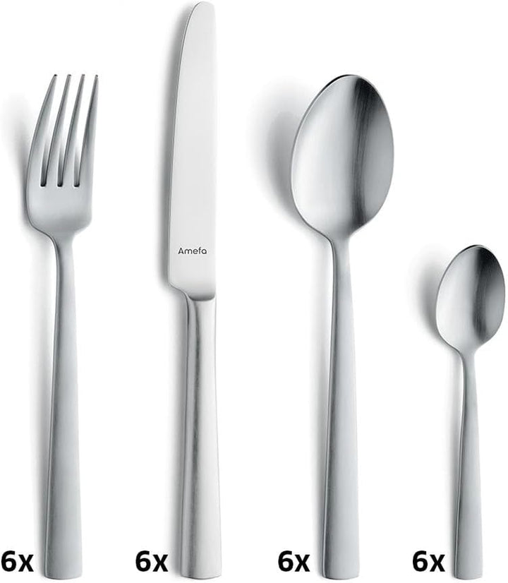 Amefa Ventura Besteck Set 6 Personen, 24-Teilig, Edelstahl 18/0, Rostfrei Und Spülmaschinenfest, Mattierte Oberfläche, Zeitloses Besteckset 6 Personen