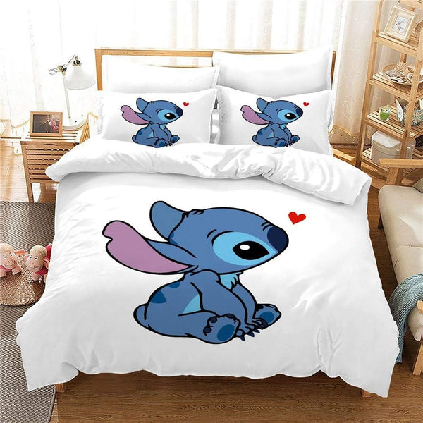 3-Teiliges Bettwäsche Set Stitch Geburtstagsdeko Mit Reißverschluss | Muster-Bettbezug-Set Lilo Und Stitch Friends Mit 2 Kissenbezügen 50X75 | Kinder Bettwäsche-Set | Weiß 2, 140X200 Cm
