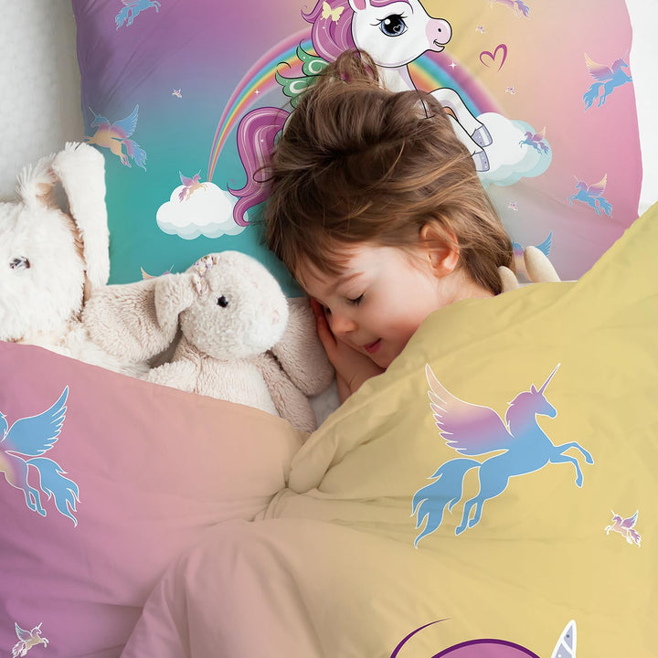 DJDEA Kinderbettwäsche 100X135 Cm Weich Mikrofaser 2-Teiliges Bettwäsche Mädchen Atmungsaktiv Bedrucktes Bettwäsche Einhorn Mit Kissenbezug 40X60Cm