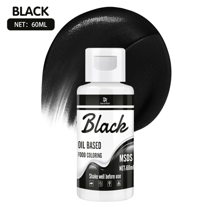 Fettlösliche Lebensmittelfarbe Für Schokolade - 60Ml Ölbasis Lebensmittelfarben Für Fondant, Torten Dekoration, Backen - Flüssige Food Coloring Für Kakaobutter, Buttercream, Kuchen (Schwarz)