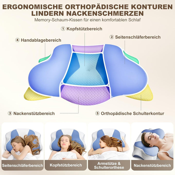 Pernă ergonomică pentru dormit lateral - Pernă pentru gât Pernă de sprijin pentru gât și dureri de umăr, pernă ortopedică de sprijin pentru gât din spumă de memorie pentru stomac, spate și dormit lateral cu suport pentru gât
