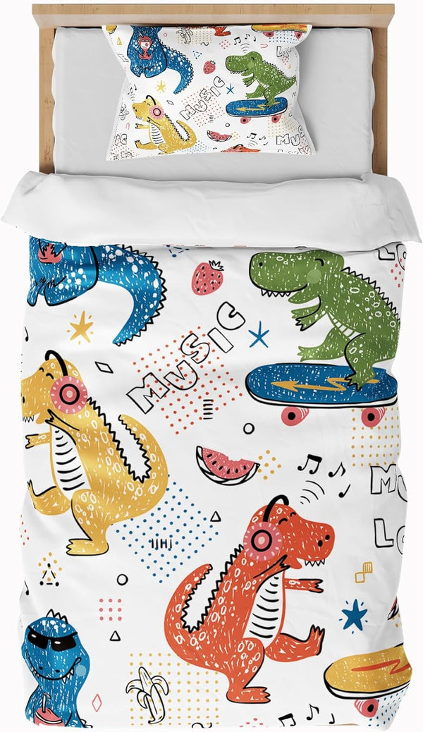 ZTYROLJ Dinosaurier Bettwäsche 135X200Cm Jungen, Bettbezug Mit Reißverschluss, Mikrofaser Bettwäsche Für 1 Person, Kinderbettwäsche Mit Kissenbezug 80X80Cm