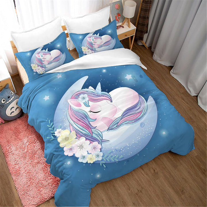Kinderbettwäsche 135X200 Für Mädchen, Einhorn Bettwäsche Weich Mikrofaser, Kinder Bettbezug Mit Reißverschluss - Atmungsaktiv Jugendbettwäsche Mit 80X80 Kissenbezüge