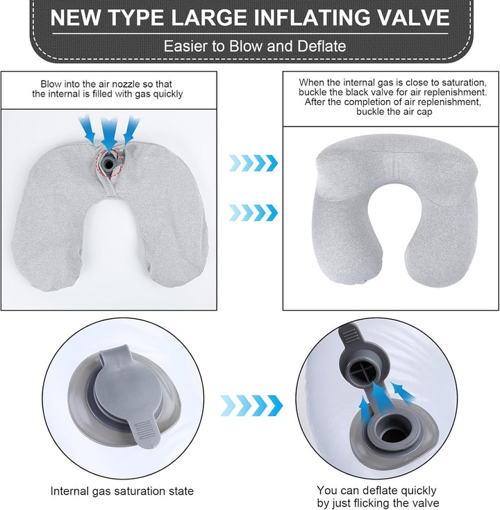 Aiqinu Pernă gonflabilă pentru gât Pernă de călătorie, Compact Quick Neck Pillow gonflabil cu capac de pernă lavabil pentru călătorii cu mașina, avionul, trenul, biroul, familia