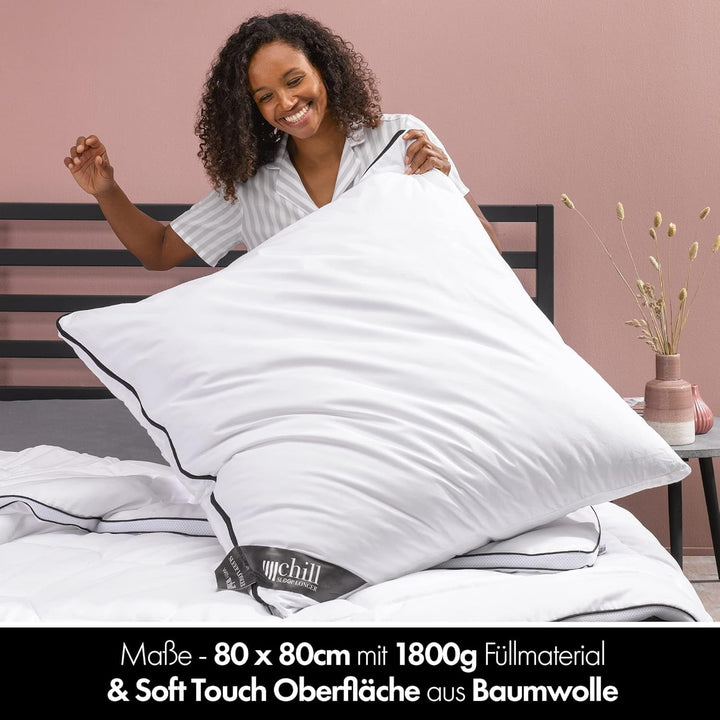 Pernă 80X80 Cm - design 2 în 1 - pernă în pernă - pernă de dormit mare respirabilă și lavabilă și 100% vegană - 2 perne 3 opțiuni - pernă cu umplutură 600G & 1200G