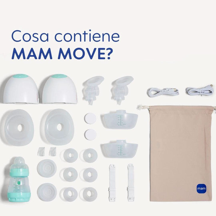 MAM Move Doppel-Milchpumpe, Tragbar, Elektrische Milchpumpe Ohne Schläuche Oder Kabel, Mit 3 Betriebsmodi Und 5 Intensitätsstufen, Schale Aus Skinsoft Silikon, Anpassbar an 4 Größen