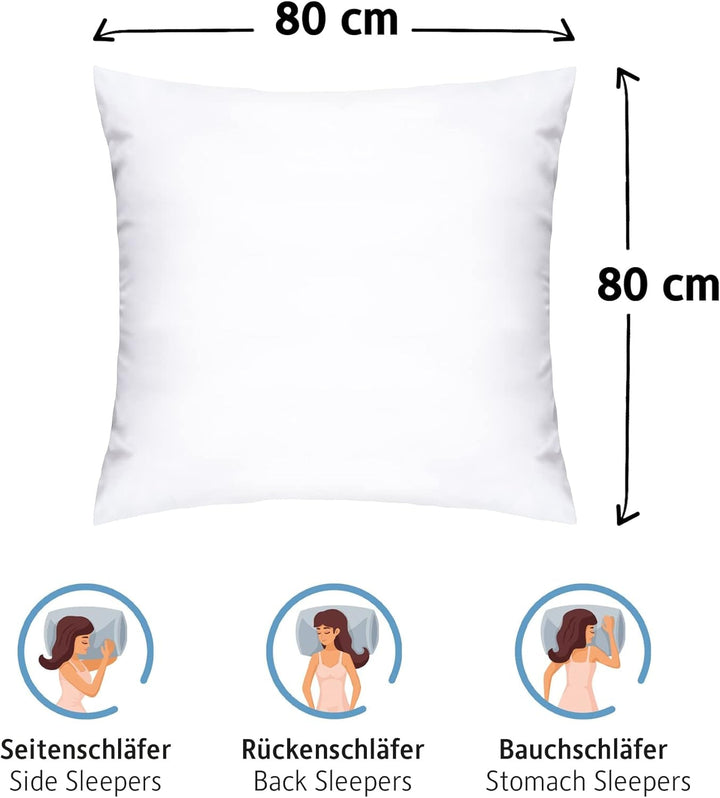 Pernă 80X80 Cm set de 2, pernă certificată Oeko-Tex cu umplutură de pernă 1000G, potrivită pentru alergici, lavabilă