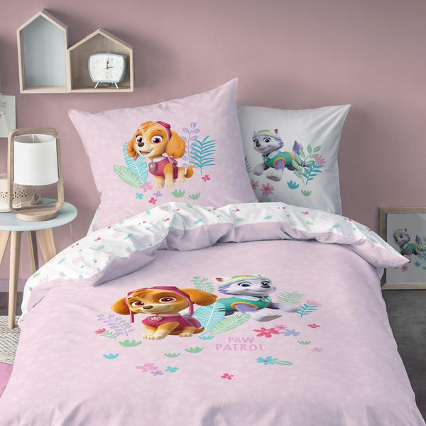 Bettwäsche 135X200 Flanell, Biber Paw Patrol Skye & Everest Kuschelig Weich Für Herbst & Winter, 1X Kissenbezug 80X80 + Bettbezug 135X200, 100% Baumwolle, Mädchenbettwäsche