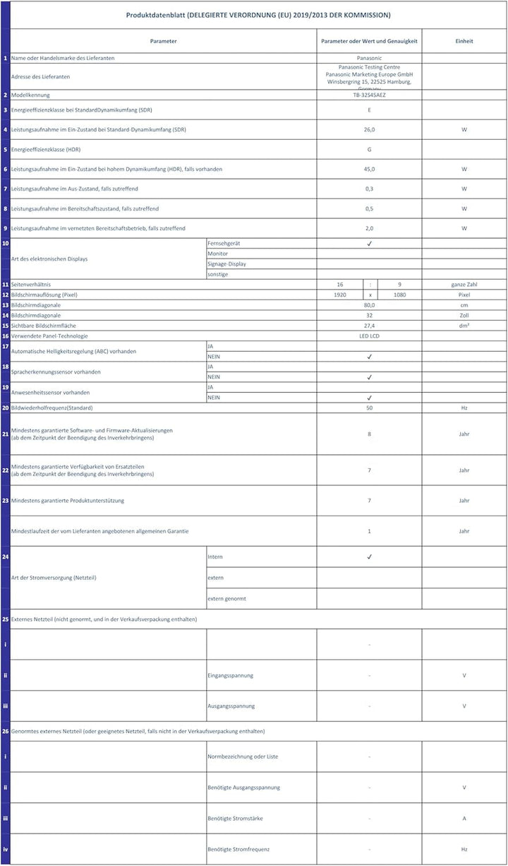 Panasonic TB-32S45AEZ, S45A Serie 32 Zoll Full HD LED Smart TV, 2024, Tivo, Google- Und Alexa-Sprachsteuerung, Gaming-Modus, Media Player, HDR, HDMI, Für EIN Außergewöhnliches Visuelles Erlebnis